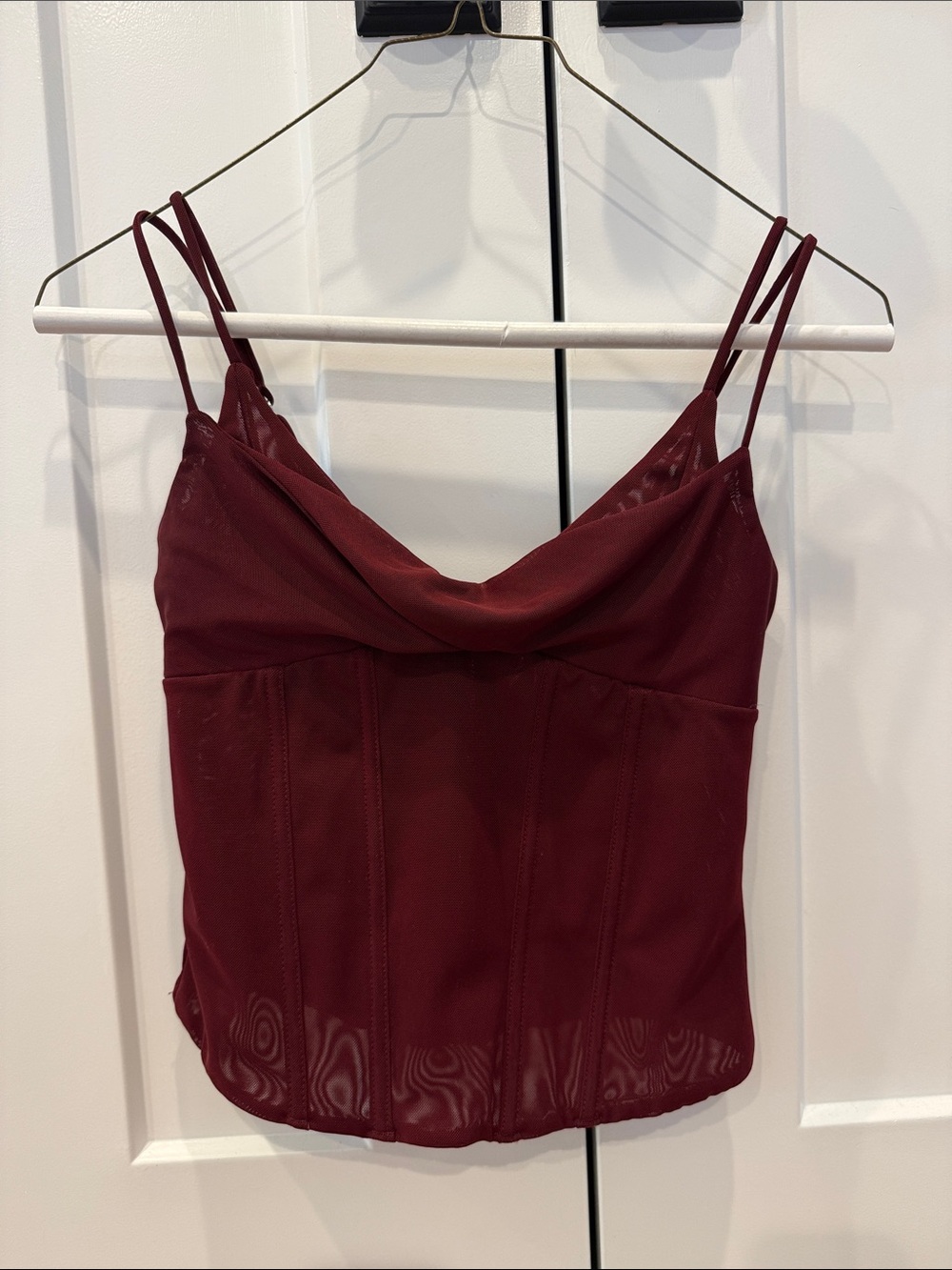 burgundy white fox corset top